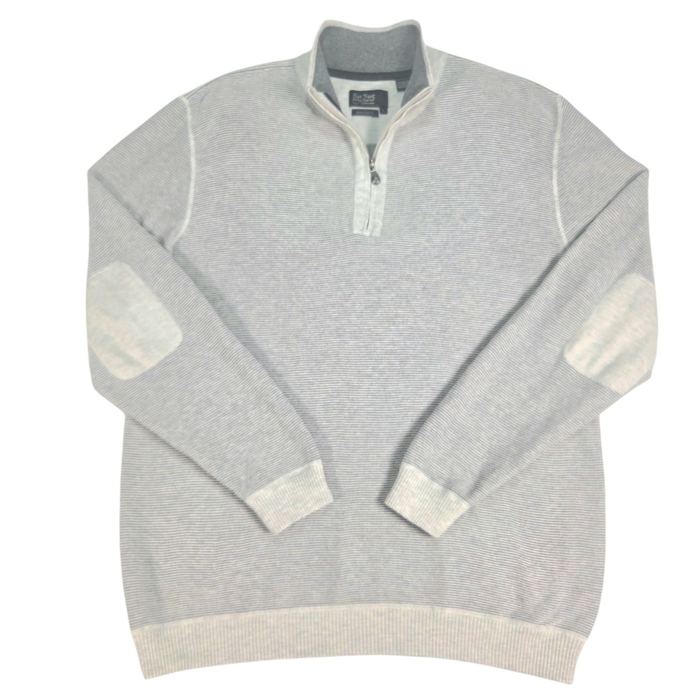 Nat‎ Nast Quarter Zip Pullover Mens L Gray Striped Cashmere Blend Elbow Patches